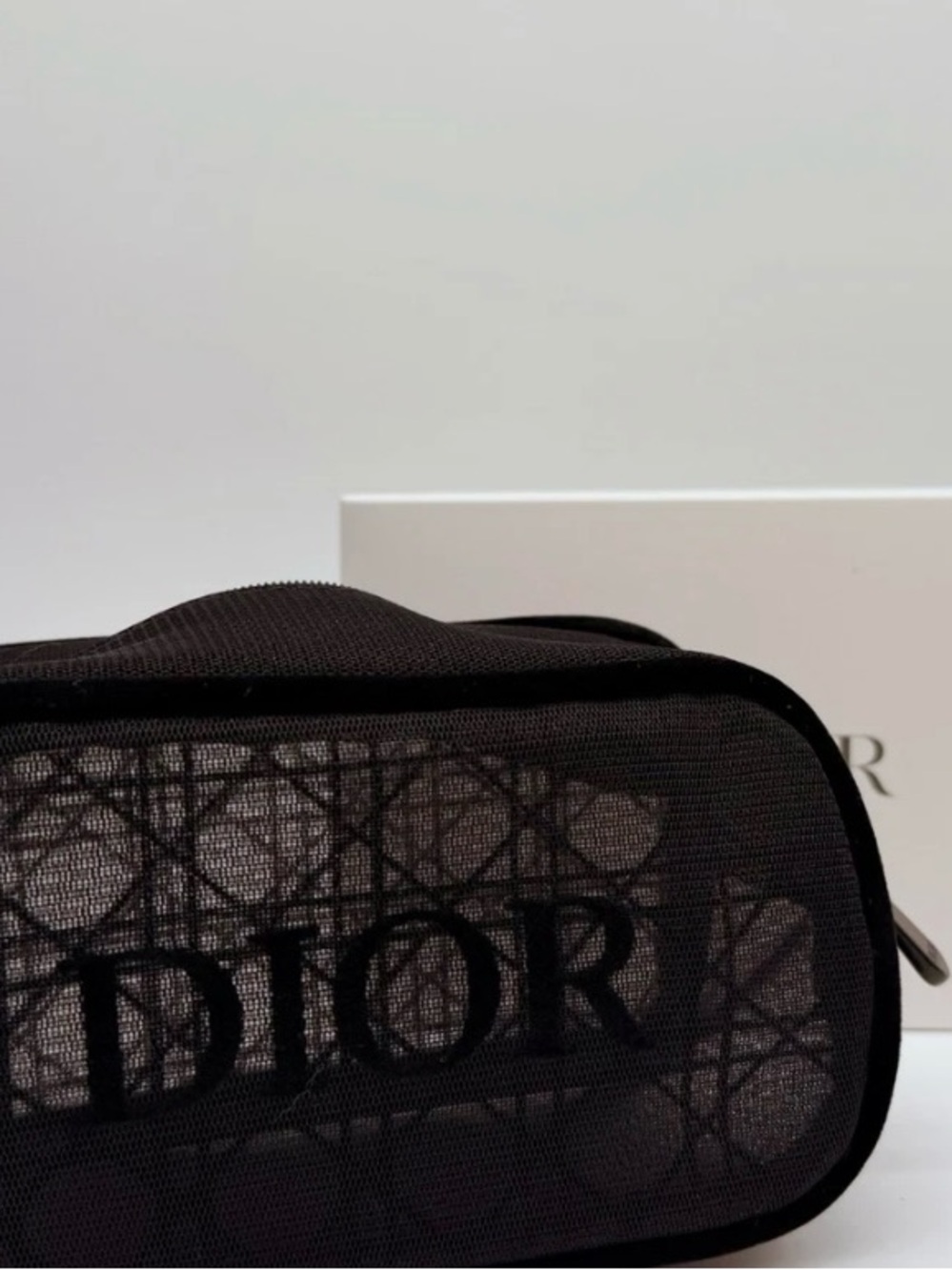 Dior Black Mesh Toiletry Pouch with Logo